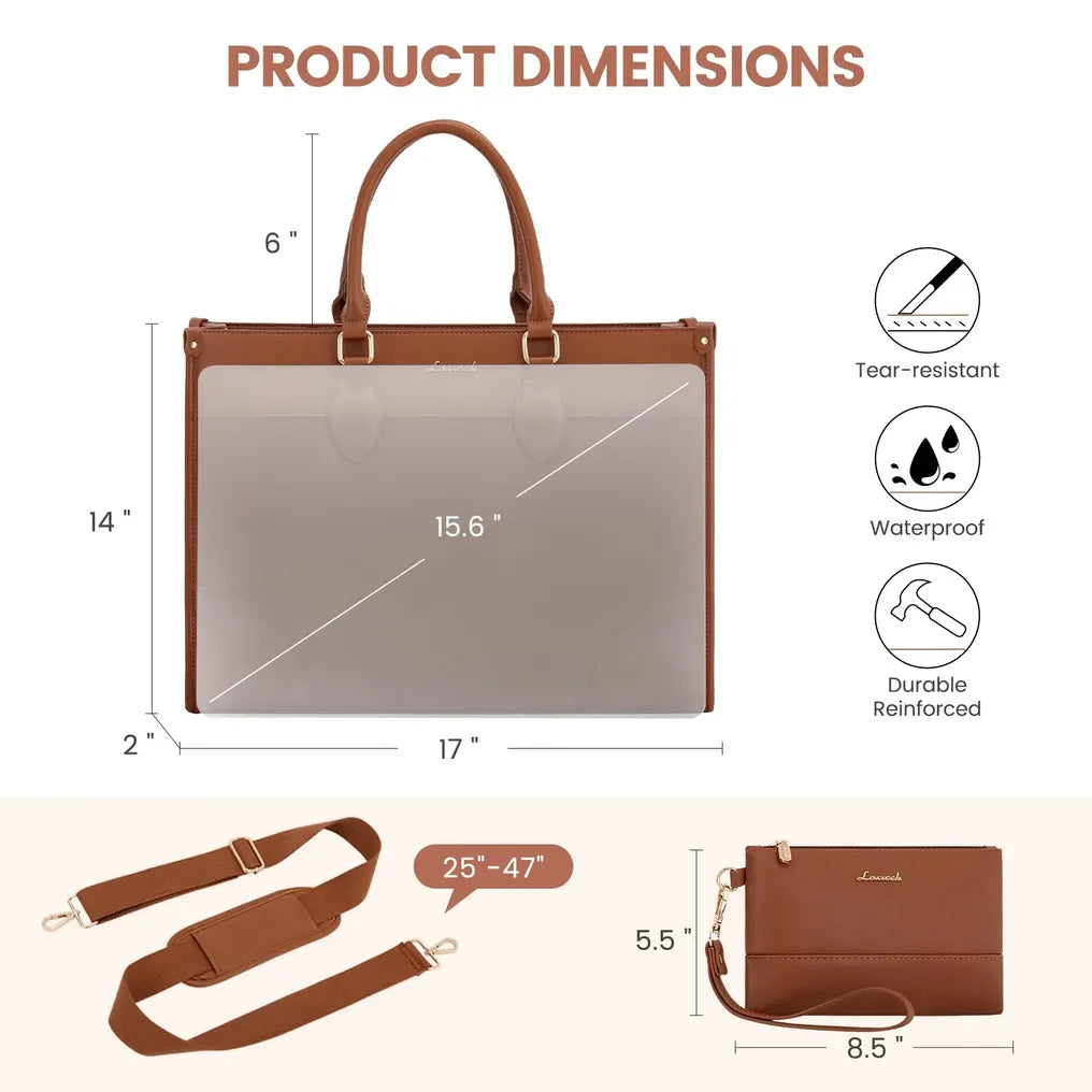 HKM-142931 Functional 15.6 Inch Leather Laptop Tote Bag Set for Women - Waterproof Office Shoulder Handbags