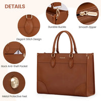 HKM-142931 Functional 15.6 Inch Leather Laptop Tote Bag Set for Women - Waterproof Office Shoulder Handbags