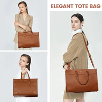 HKM-142931 Functional 15.6 Inch Leather Laptop Tote Bag Set for Women - Waterproof Office Shoulder Handbags