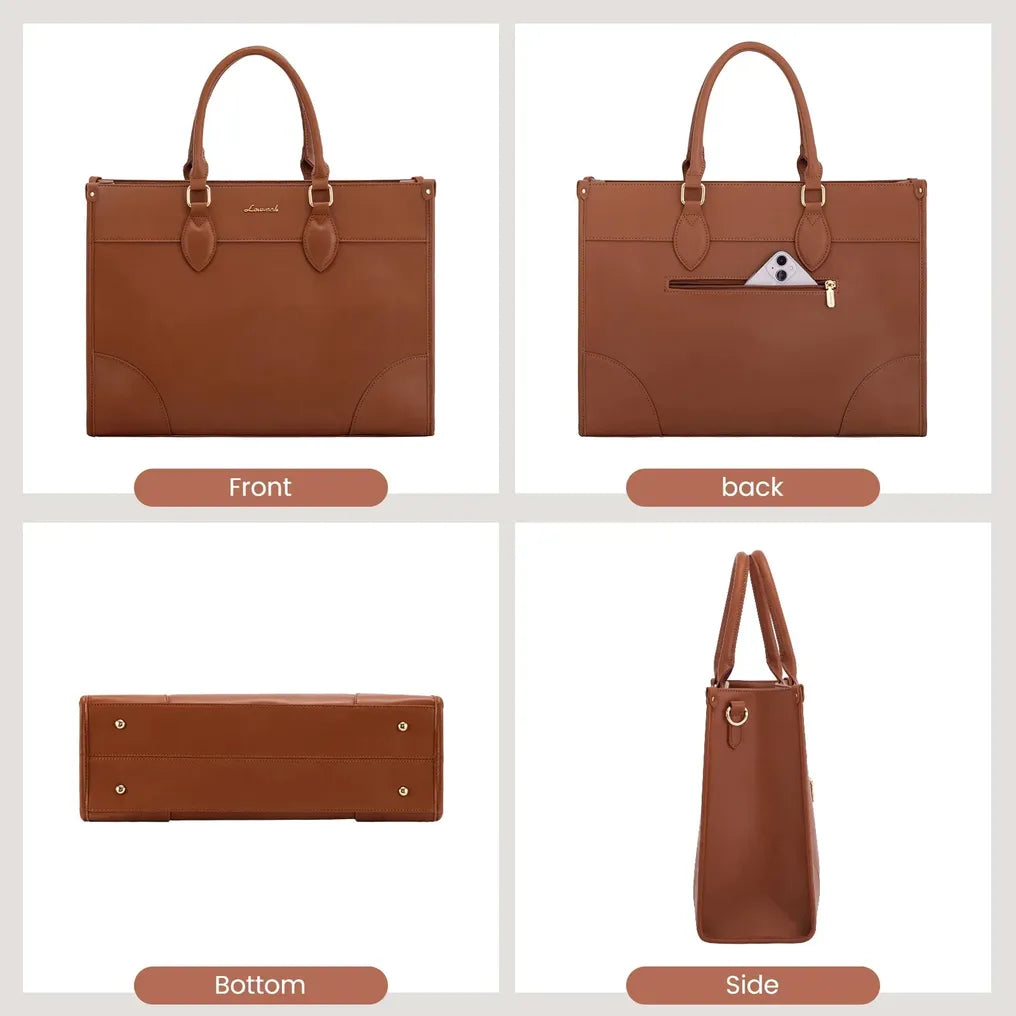 HKM-142931 Functional 15.6 Inch Leather Laptop Tote Bag Set for Women - Waterproof Office Shoulder Handbags