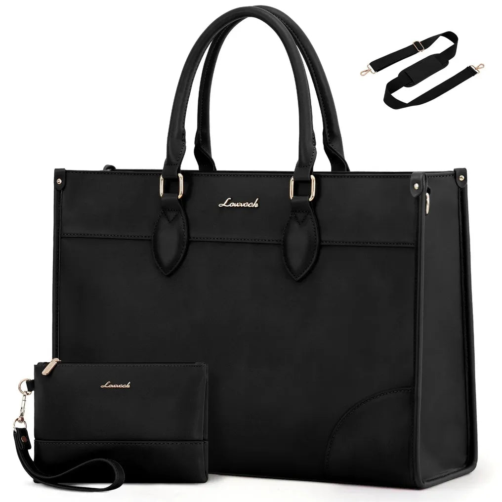 HKM-142931 Functional 15.6 Inch Leather Laptop Tote Bag Set for Women - Waterproof Office Shoulder Handbags