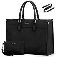 HKM-142931 Functional 15.6 Inch Leather Laptop Tote Bag Set for Women - Waterproof Office Shoulder Handbags