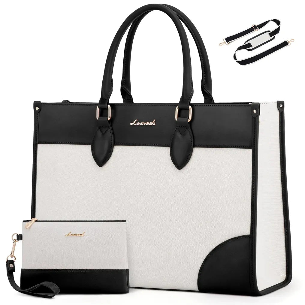 HKM-142931 Functional 15.6 Inch Leather Laptop Tote Bag Set for Women - Waterproof Office Shoulder Handbags
