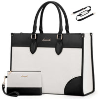 HKM-142931 Functional 15.6 Inch Leather Laptop Tote Bag Set for Women - Waterproof Office Shoulder Handbags