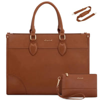 HKM-142931 Functional 15.6 Inch Leather Laptop Tote Bag Set for Women - Waterproof Office Shoulder Handbags