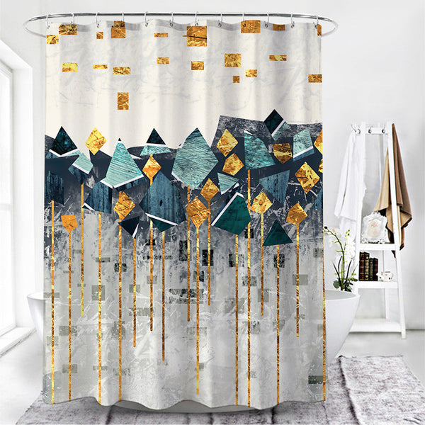 HKM-142931 Geometric Pattern Polyester Fiber Toilet Curtain for Modern Bathrooms