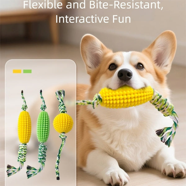 HKM-1430077 Corn & Ball Dog Chew Toy Set for Teething Relief and Dental Health