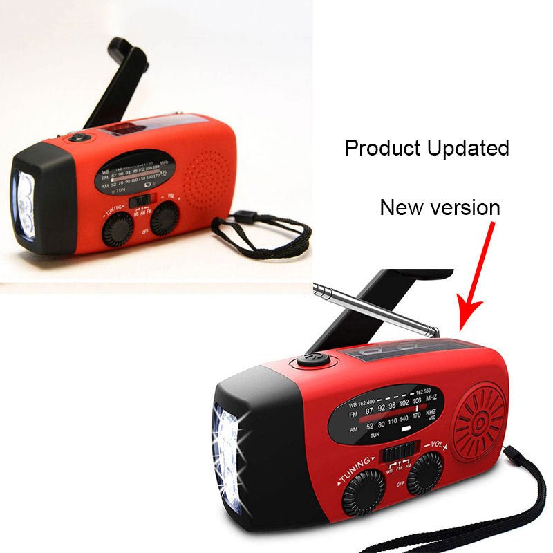 HKM-143059 Solar Hand Crank Radio Flashlight with USB Charging - Red, ABS Material, Compact Design