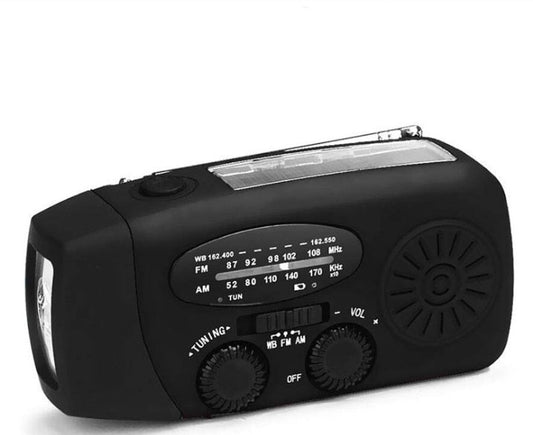 HKM-143059 Solar Hand Crank Radio Flashlight with USB Charging - Red, ABS Material, Compact Design