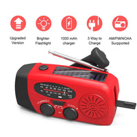HKM-143059 Solar Hand Crank Radio Flashlight with USB Charging - Red, ABS Material, Compact Design