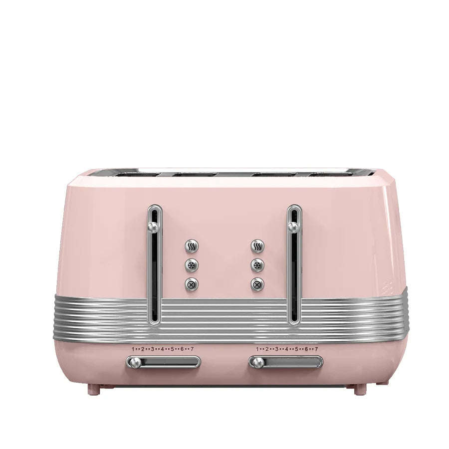 HKM-143123 Retro Vertical Electric Toaster with Custom Logo - Pink 4-Slice Bread and Burger Bun Slot
