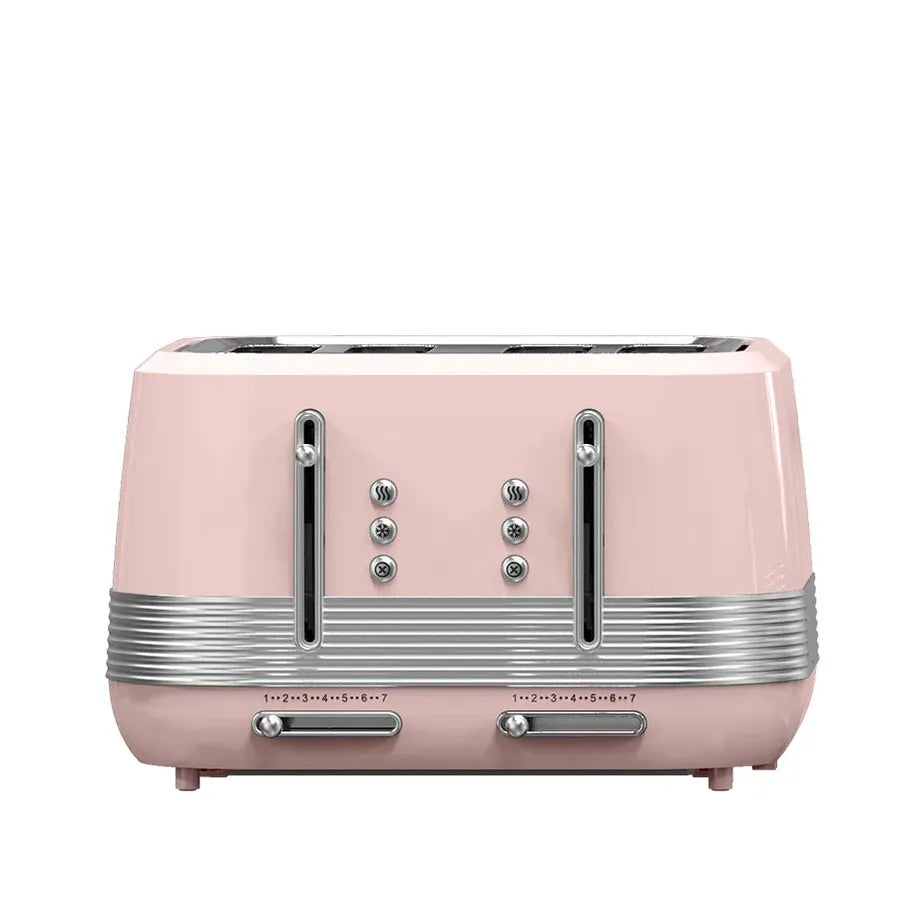 HKM-143123 Retro Vertical Electric Toaster with Custom Logo - Pink 4-Slice Bread and Burger Bun Slot