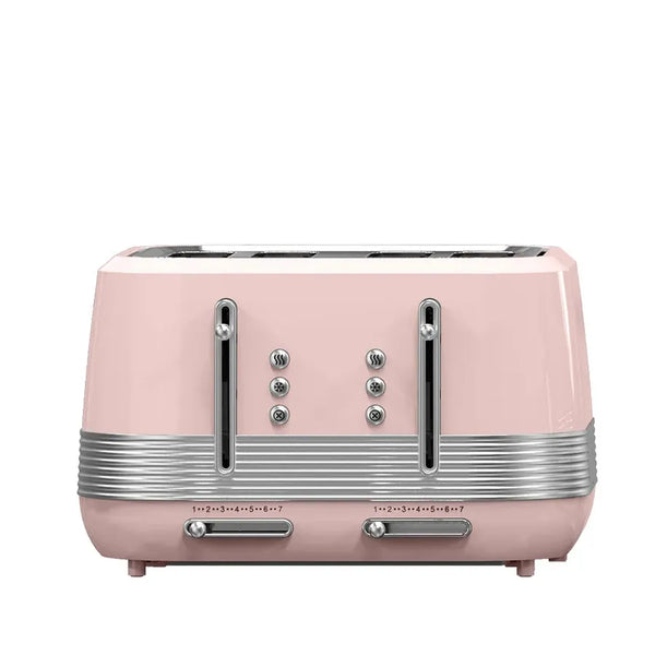 HKM-143123 Retro Vertical Electric Toaster with Custom Logo - Pink 4-Slice Bread and Burger Bun Slot