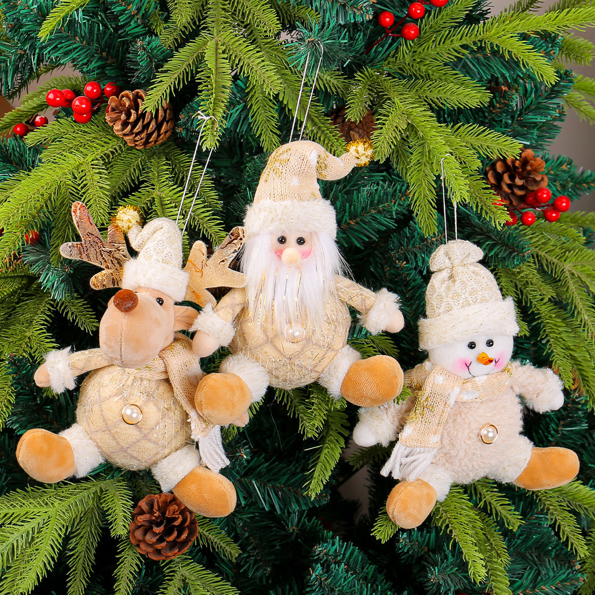 HKM-143187 Santa Claus Doll Christmas Tree Ornament - Holiday Scene with Deer and Snowman