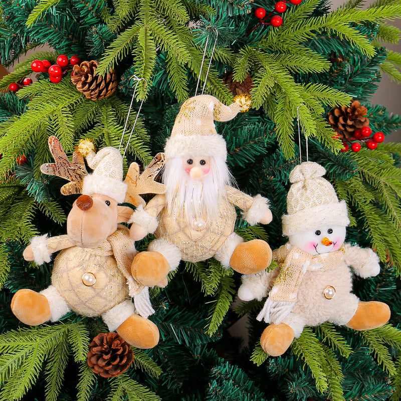 HKM-143187 Santa Claus Doll Christmas Tree Ornament - Holiday Scene with Deer and Snowman