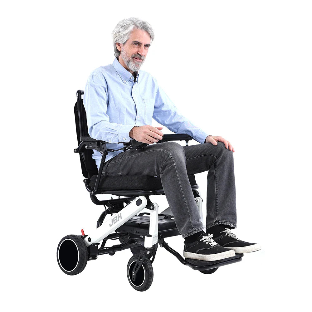 HKM-143251 Lightweight Manual Electric Wheelchair with Foldable Design, Stair Climber, Aluminum Alloy Frame, 120kg Max Load, 20km Range, Black