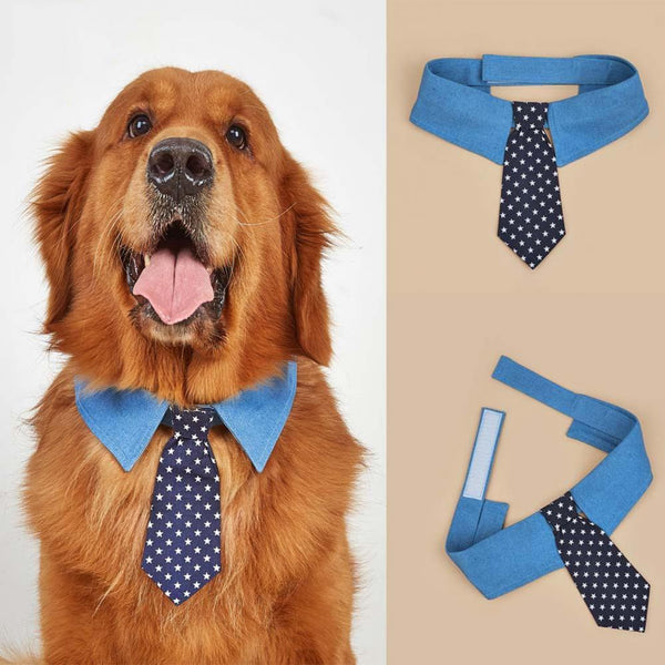 HKM-1432765 Adjustable Denim Pet Collar with Star Pattern - Comfortable Necktie for Special Occasions