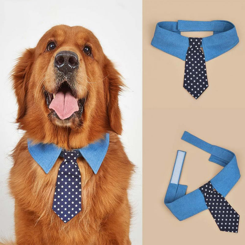 HKM-1432765 Adjustable Denim Pet Collar with Star Pattern - Comfortable Necktie for Special Occasions