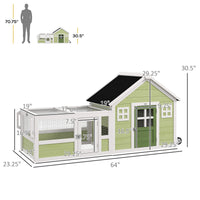 HKM-1434941 64-Inch Spacious Rabbit Hutch with Asphalt Roof, Handles, and Wheels
