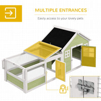 HKM-1434941 64-Inch Spacious Rabbit Hutch with Asphalt Roof, Handles, and Wheels