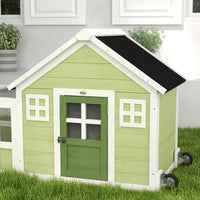 HKM-1434941 64-Inch Spacious Rabbit Hutch with Asphalt Roof, Handles, and Wheels