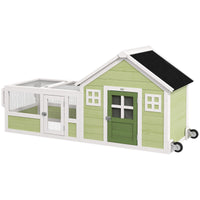 HKM-1434941 64-Inch Spacious Rabbit Hutch with Asphalt Roof, Handles, and Wheels