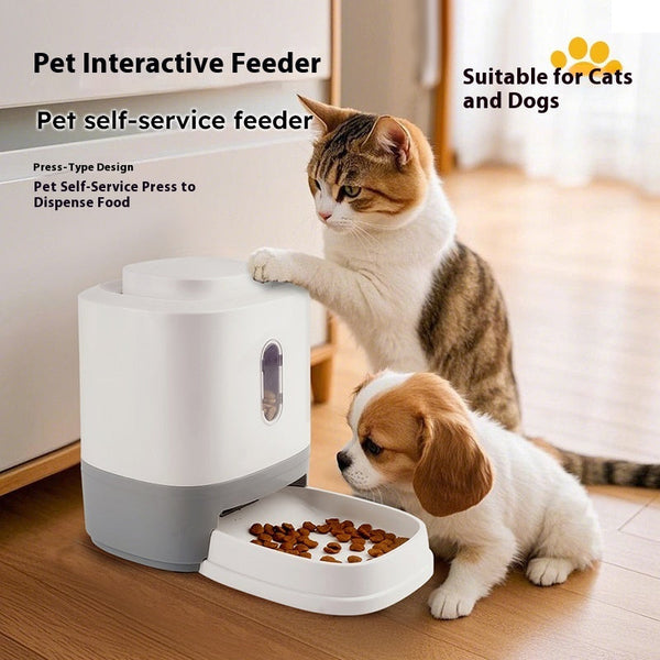 HKM-1435069 Large Capacity Automatic Pet Feeder with Educational Press Feeding Toys in Gray and White