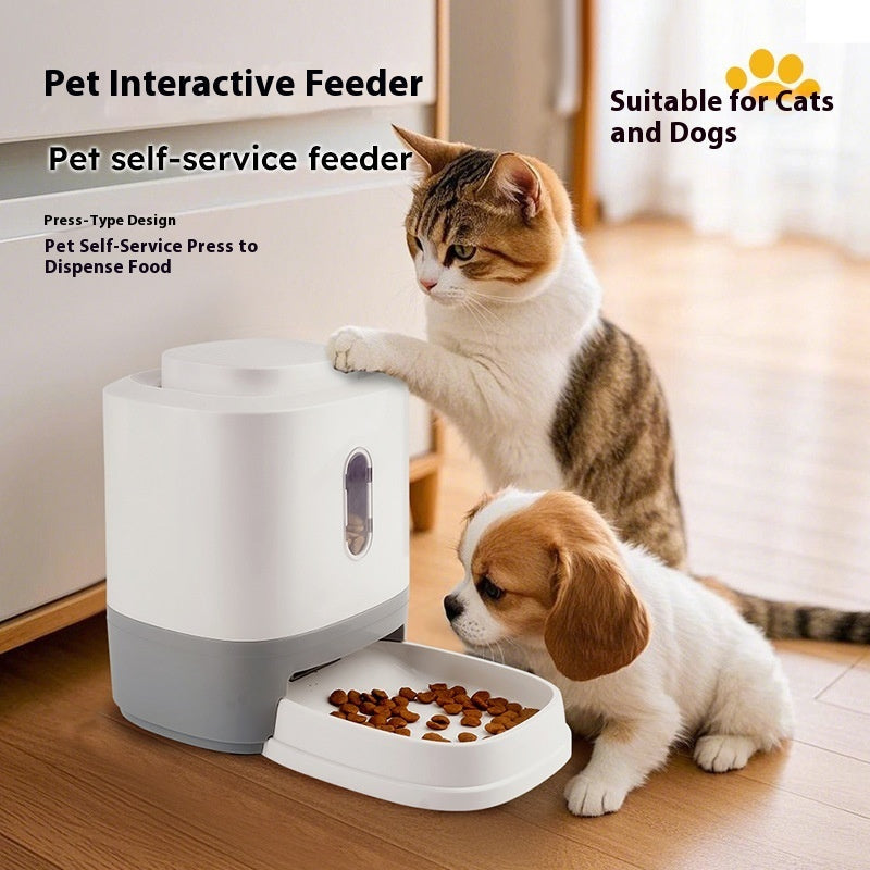 HKM-1435069 Large Capacity Automatic Pet Feeder with Educational Press Feeding Toys in Gray and White