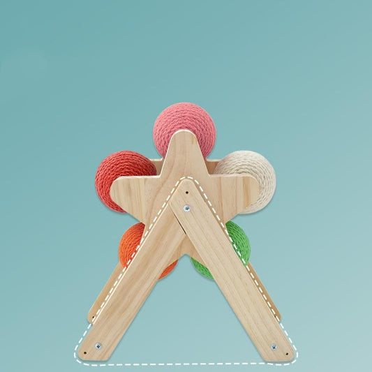 HKM-1437245 Solid Wood Sisal Cat Grab Ball Toy for Interactive Play