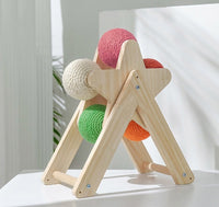 HKM-1437245 Solid Wood Sisal Cat Grab Ball Toy for Interactive Play