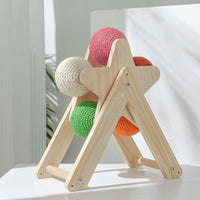 HKM-1437245 Solid Wood Sisal Cat Grab Ball Toy for Interactive Play