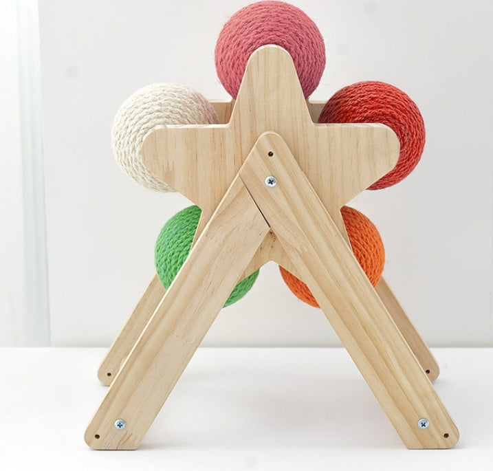 HKM-1437245 Solid Wood Sisal Cat Grab Ball Toy for Interactive Play