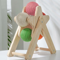 HKM-1437245 Solid Wood Sisal Cat Grab Ball Toy for Interactive Play