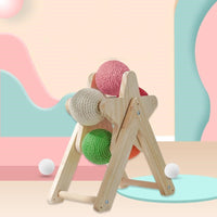 HKM-1437245 Solid Wood Sisal Cat Grab Ball Toy for Interactive Play