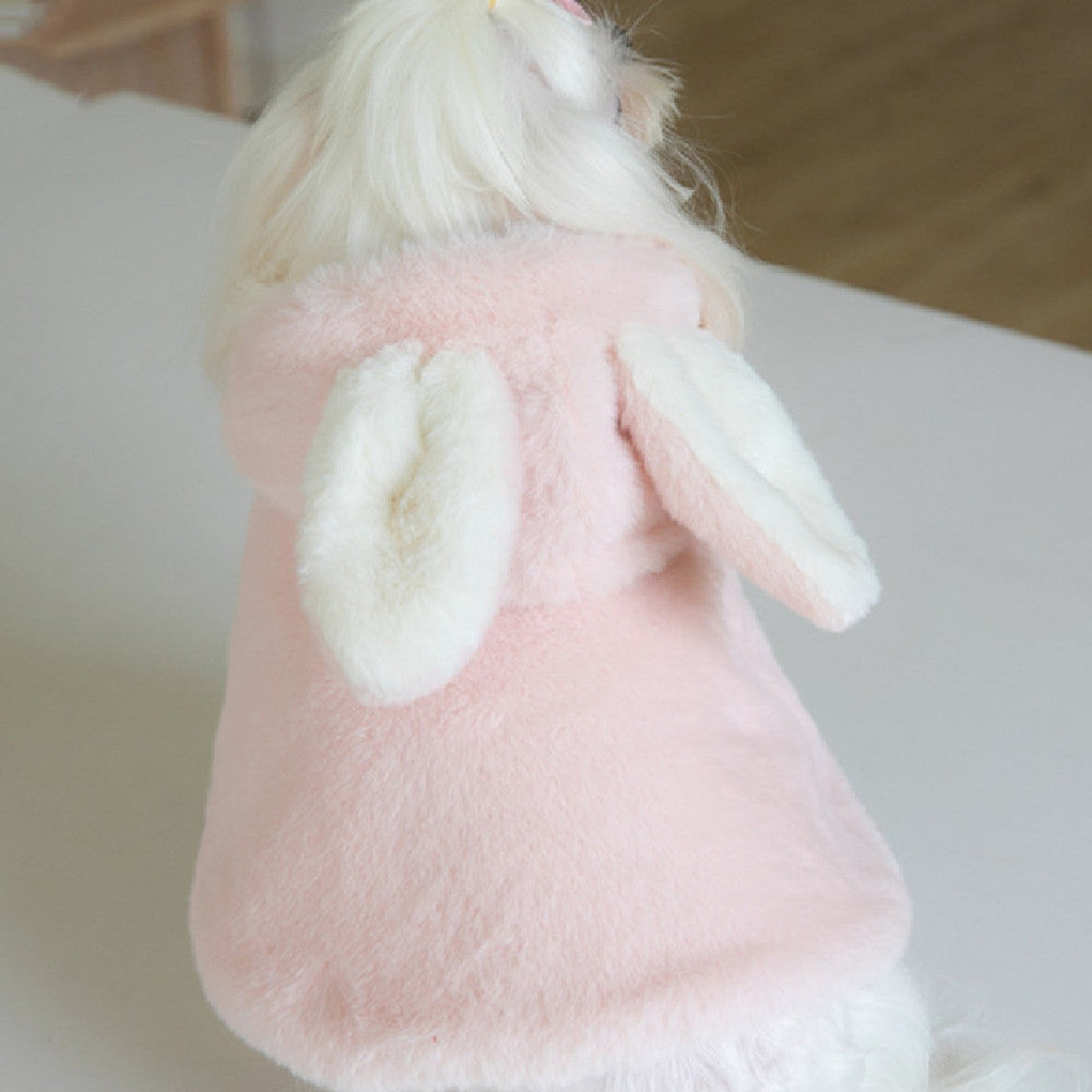 HKM-1437629 Fluffy Rabbit Costume Cloak for Dogs and Cats - Warm Plush Cape for Autumn and Winter