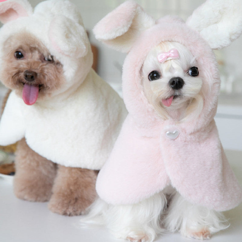 HKM-1437629 Fluffy Rabbit Costume Cloak for Dogs and Cats - Warm Plush Cape for Autumn and Winter