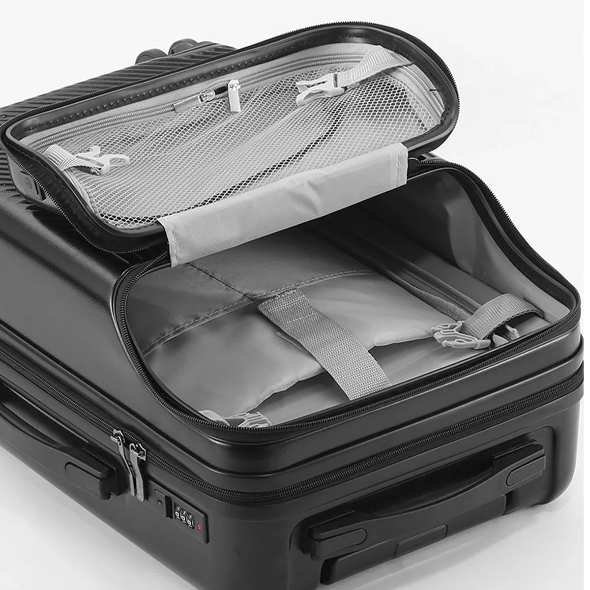 HKM-143763 Front Opening Trolley Suitcase with USB Charging Port for Travel Convenience