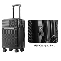 HKM-143763 Front Opening Trolley Suitcase with USB Charging Port for Travel Convenience