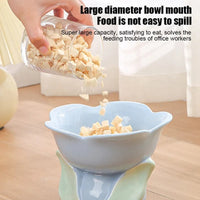 HKM-1438525 Elevated Ceramic Pet Bowl with Floral Design for Comfortable Feeding for Cats and Small Dogs