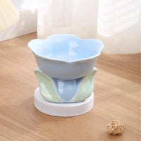 HKM-1438525 Elevated Ceramic Pet Bowl with Floral Design for Comfortable Feeding for Cats and Small Dogs