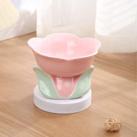 HKM-1438525 Elevated Ceramic Pet Bowl with Floral Design for Comfortable Feeding for Cats and Small Dogs