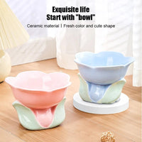 HKM-1438525 Elevated Ceramic Pet Bowl with Floral Design for Comfortable Feeding for Cats and Small Dogs