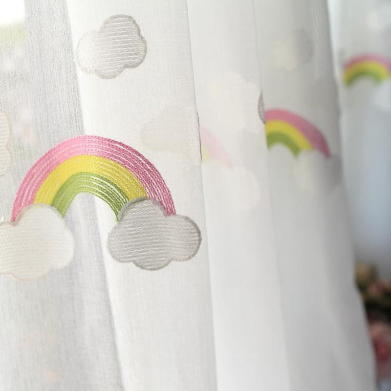 HKM-144083 Rainbow Gauze Curtains with Pastoral Embroidery for Children's Rooms and Balconies