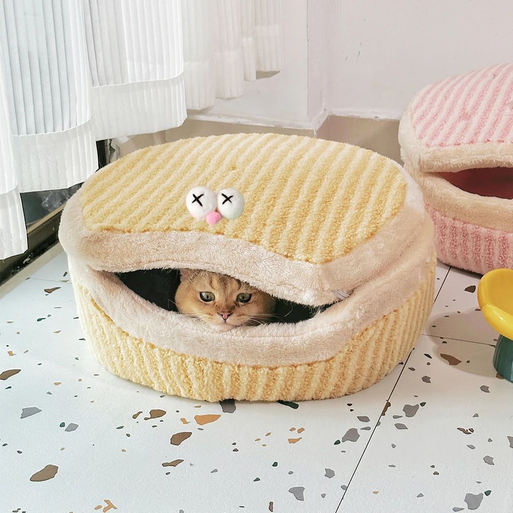 HKM-1441085 Cozy Cat Nest with Removable Lid - Winter-Ready & Washable Pet House, 45cm Diameter, Suitable for Cats up to 7.5kg