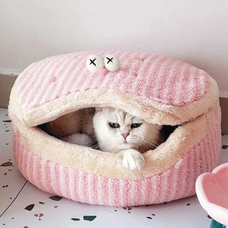 HKM-1441085 Cozy Cat Nest with Removable Lid - Winter-Ready & Washable Pet House, 45cm Diameter, Suitable for Cats up to 7.5kg