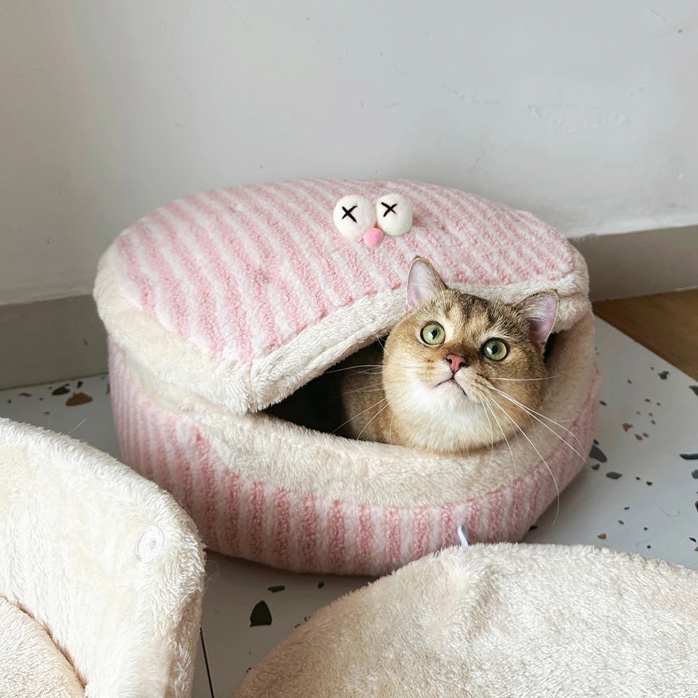 HKM-1441085 Cozy Cat Nest with Removable Lid - Winter-Ready & Washable Pet House, 45cm Diameter, Suitable for Cats up to 7.5kg