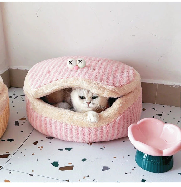 HKM-1441085 Cozy Cat Nest with Removable Lid - Winter-Ready & Washable Pet House, 45cm Diameter, Suitable for Cats up to 7.5kg