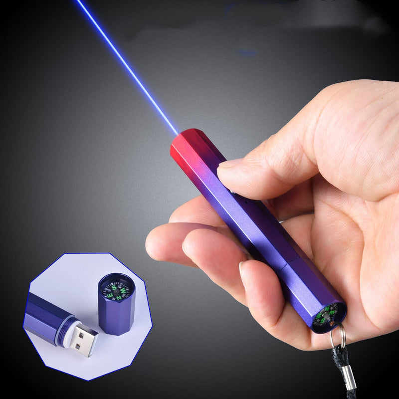 HKM-1441853 USB Charging Outdoor Trainer Laser Pointer, Green/Red/Blue Light, 5mW Power, Aluminum Body, Includes Lanyard