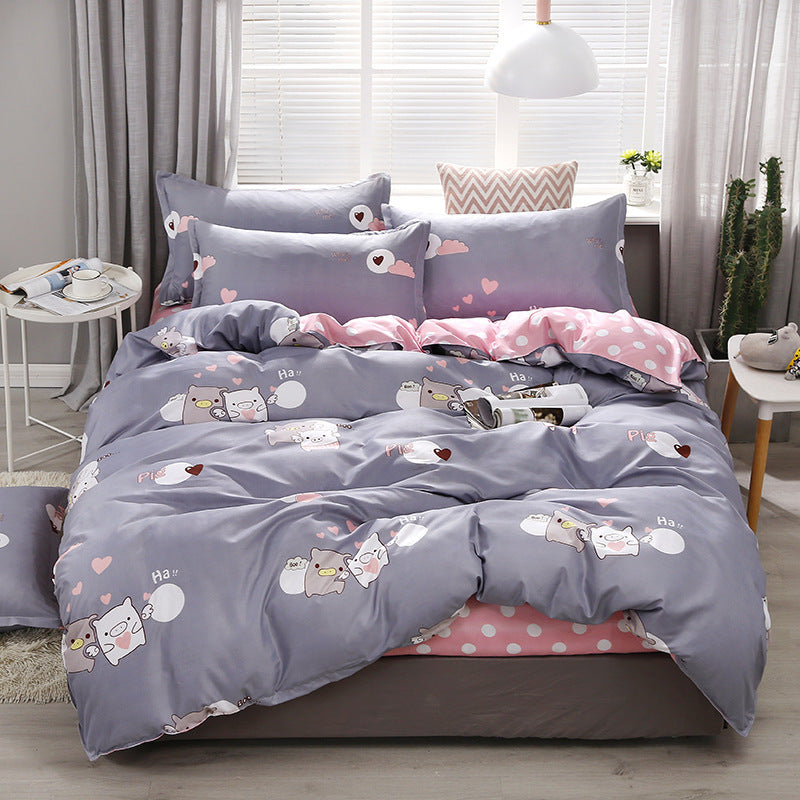 HKM-144211 Aloe Cotton 4-Piece Cartoon Print Bedding Set in Polyester Fiber