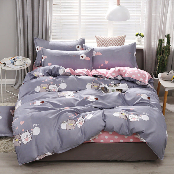 HKM-144211 Aloe Cotton 4-Piece Cartoon Print Bedding Set in Polyester Fiber